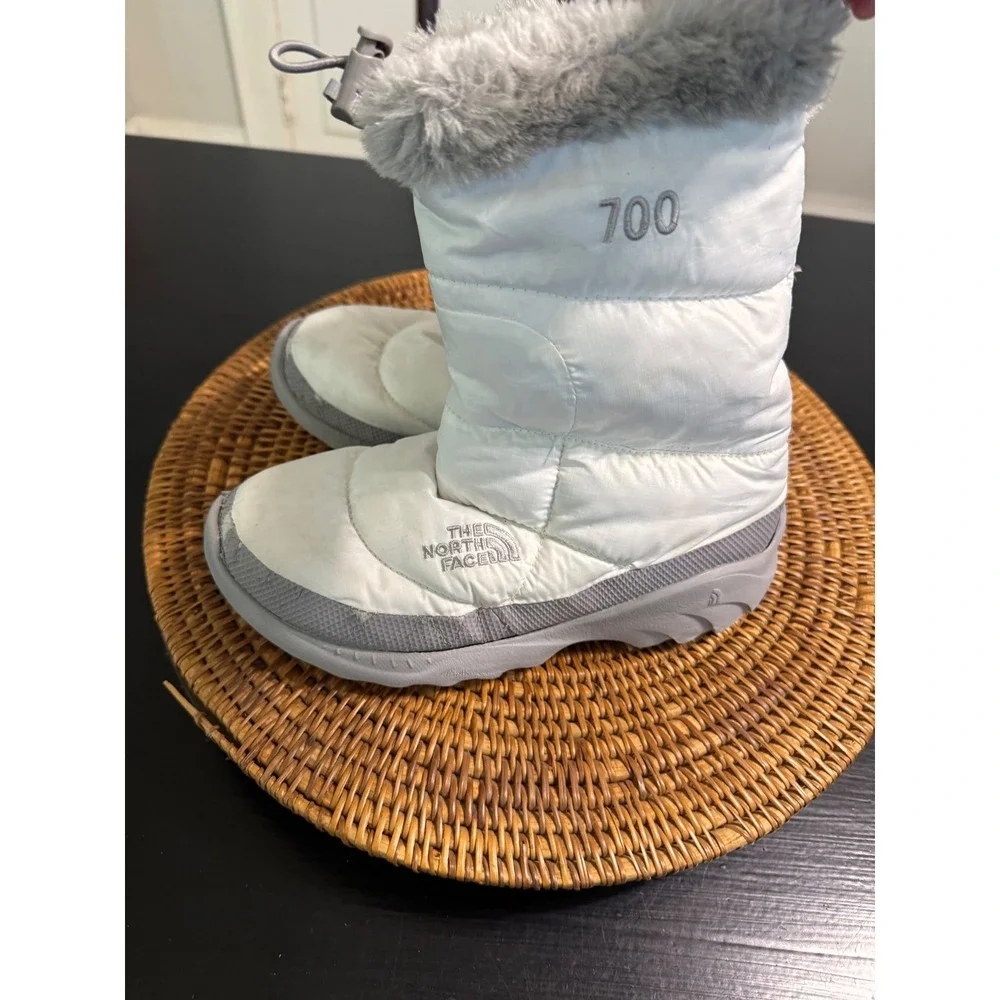 The North Face Nuptse 700 Down Winter Boots White Faux Fur Trim Puffer Boots